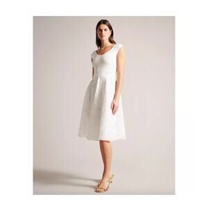 NWT Ted Baker Annikaa Off Shoulder Knit Bodice Midi Dress Lace Size 5 (US 12)